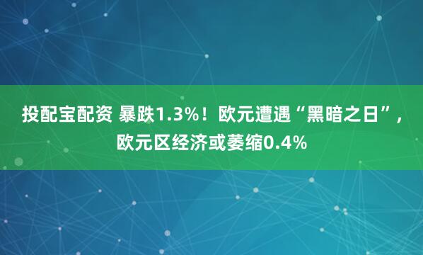 投配宝配资 暴跌1.3%！欧元遭遇“黑暗之日”，欧元区经济或萎缩0.4%